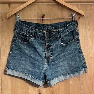GAP Medium Blue High-Rise Button-Fly Denim Shorts